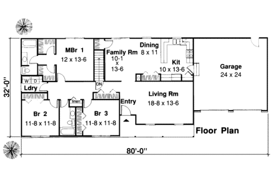 Floor Plan - Main Floor for Ranch House Plan #312-353 - 3 bed, 2 bath