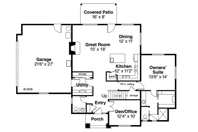 House Blueprint - Floor Plan - Main Floor for Prairie House Plan #124-1035 - 3 bed, 2.5 bath