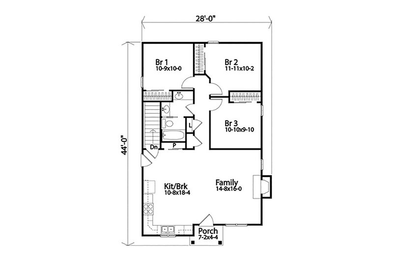 House Blueprint - Floor Plan - Main Floor for Ranch House Plan #22-613 - 3 bed, 1 bath