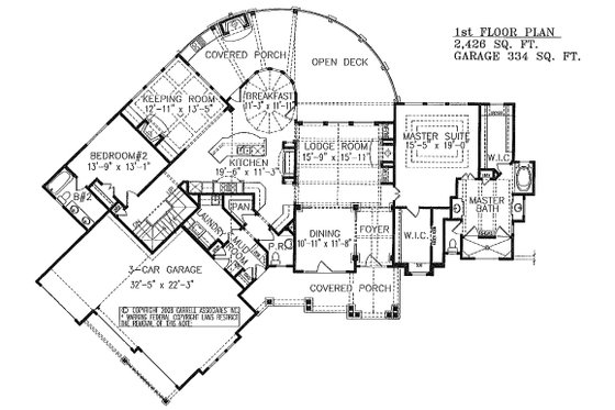 Floor Plan - Main Floor for Craftsman House Plan #54-516 - 2 bed, 2.5 bath