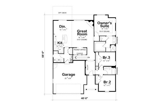 Floor Plan - Main Floor for Ranch House Plan #20-2312 - 3 bed, 2 bath