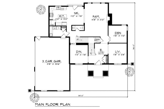 Floor Plan - Main Floor for Craftsman House Plan #70-457 - 4 bed, 3.5 bath