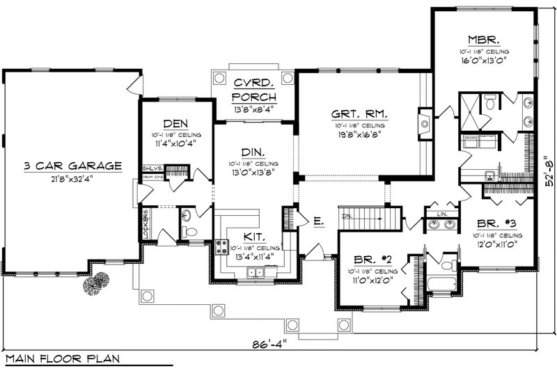 Architectural House Design - Floor Plan - Main Floor for Traditional House Plan #70-1135 - 3 bed, 2.5 bath