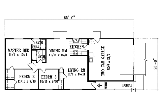 Floor Plan - Main Floor for Ranch House Plan #1-1052 - 3 bed, 2 bath