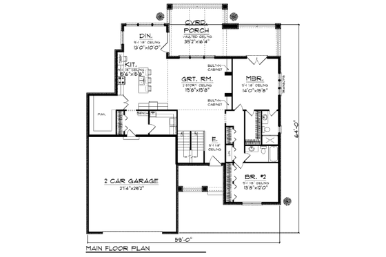 Floor Plan - Main Floor for Craftsman House Plan #70-995 - 4 bed, 4 bath