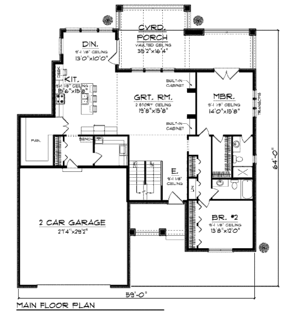 Craftsman Floor Plan - Main Floor Plan #70-995