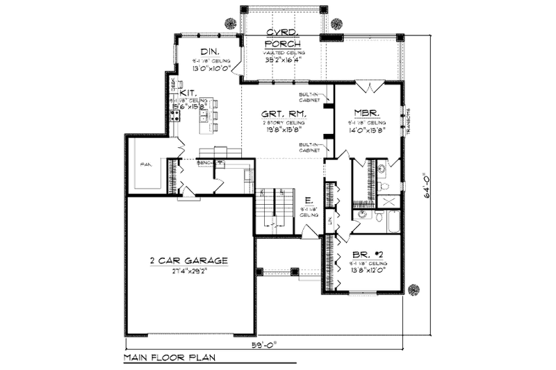 Home Plan - Floor Plan - Main Floor for Craftsman House Plan #70-995 - 4 bed, 4 bath