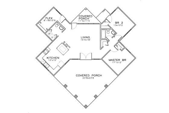 Floor Plan - Main Floor for Craftsman House Plan #8-306 - 3 bed, 1.5 bath