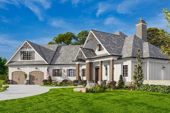 Exterior - Front Elevation 6 for Ranch House Plan #54-498 - 3 bed, 2.5 bath