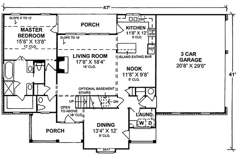 House Blueprint - Floor Plan - Main Floor for Country House Plan #20-367 - 3 bed, 2.5 bath