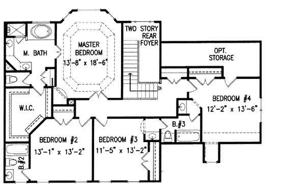 Floor Plan - Upper Floor for Colonial House Plan #54-152 - 4 bed, 3.5 bath