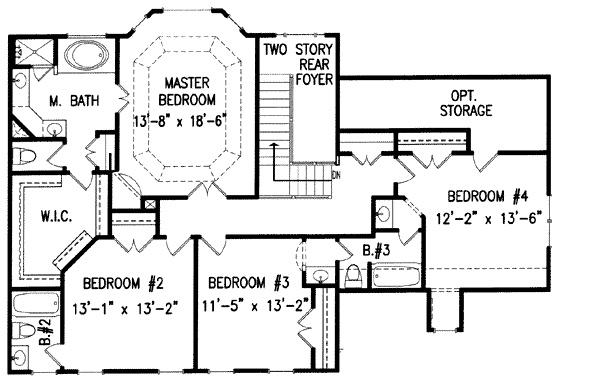 Colonial Floor Plan - Upper Floor Plan #54-152