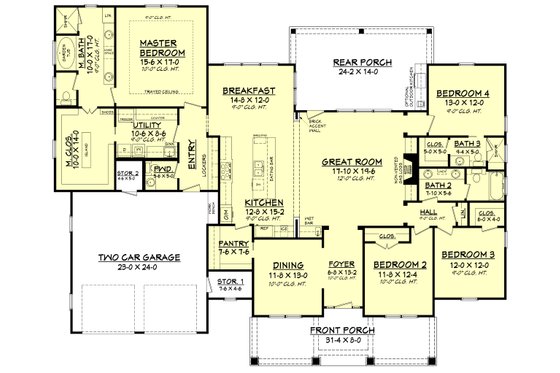 Floor Plan - Main Floor for Craftsman House Plan #430-158 - 4 bed, 3.5 bath