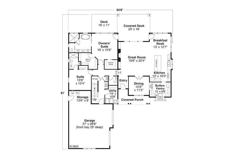 House Blueprint - Floor Plan - Main Floor for Craftsman House Plan #124-1355 - 5 bed, 3.5 bath