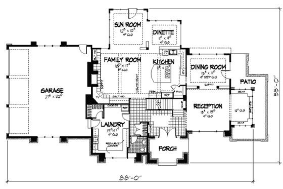 Floor Plan - Main Floor for Prairie House Plan #51-186 - 4 bed, 3.5 bath
