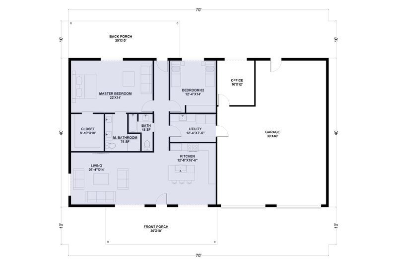 Architectural House Design - Floor Plan - Main Floor for Barndominium House Plan #1107-20 - 2 bed, 2 bath