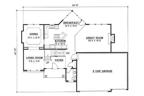 Floor Plan - Main Floor for European House Plan #67-538 - 4 bed, 3.5 bath
