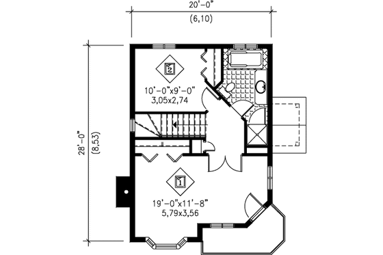 Floor Plan - Upper Floor for Traditional House Plan #25-4201 - 2 bed, 1.5 bath