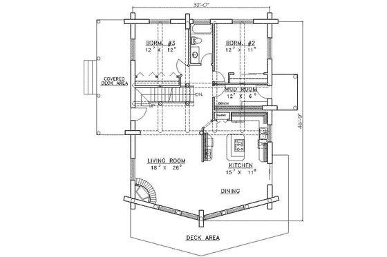Floor Plan - Main Floor for Log House Plan #117-397 - 6 bed, 3 bath