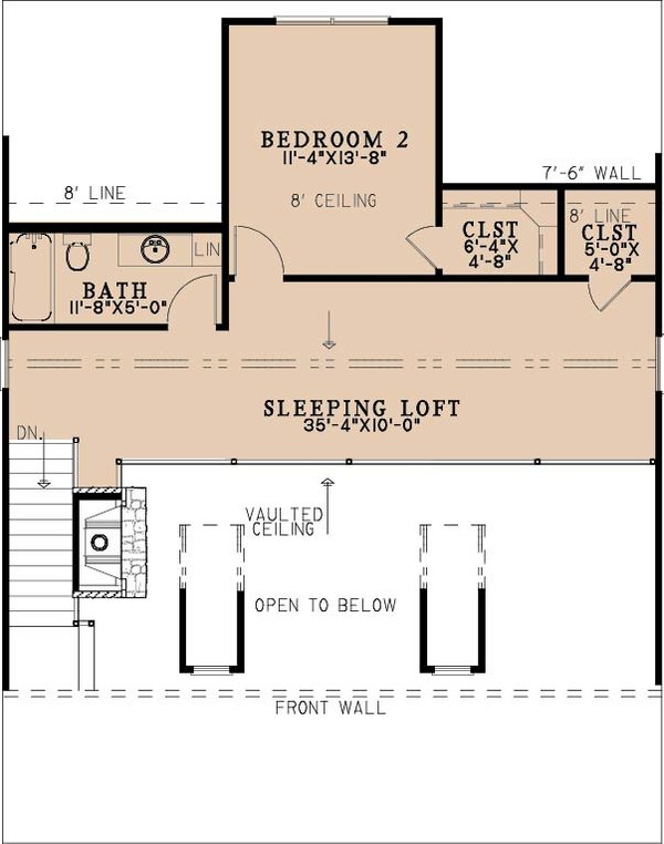 House Blueprint - Floor Plan - Upper Floor for Farmhouse House Plan #923-511 - 2 bed, 2 bath