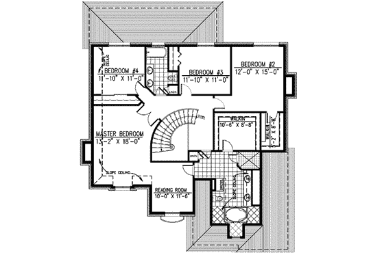 Floor Plan - Upper Floor for European House Plan #138-121 - 4 bed, 2.5 bath