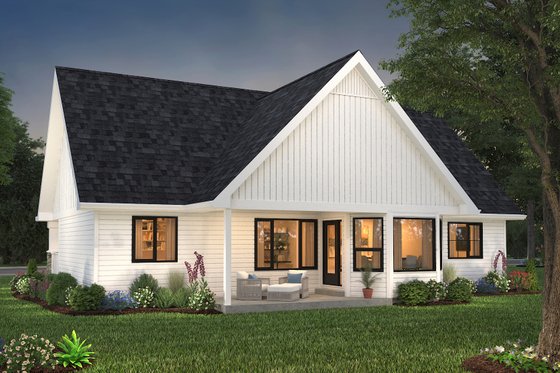 Exterior - Rear Elevation 1 for Farmhouse House Plan #18-1054 - 2 bed, 2 bath