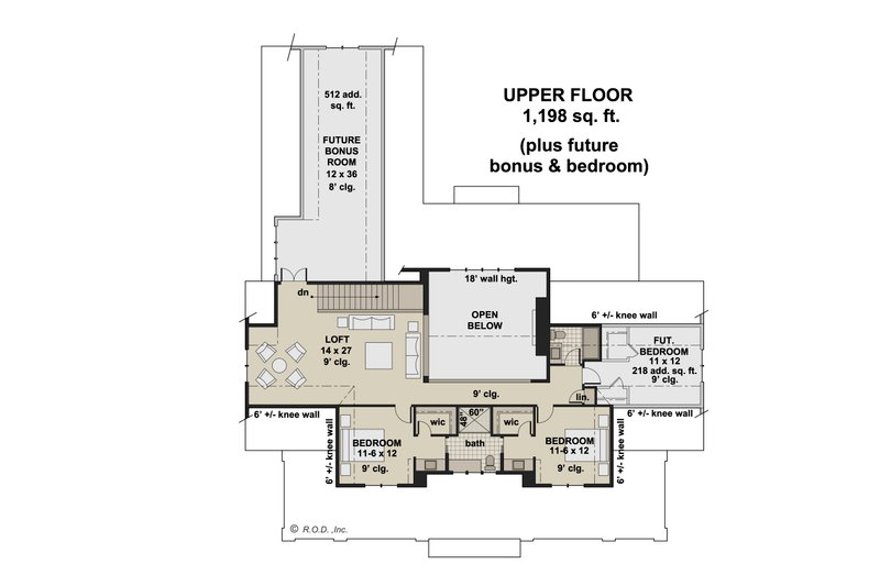 House Plan Design - Floor Plan - Upper Floor for Farmhouse House Plan #51-1247 - 4 bed, 5 bath