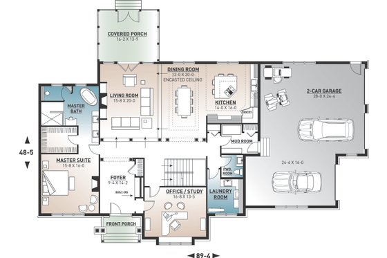Floor Plan - Main Floor for Colonial House Plan #23-832 - 4 bed, 4.5 bath