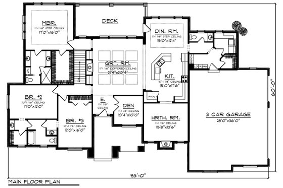 Floor Plan - Main Floor for Ranch House Plan #70-1281 - 3 bed, 2.5 bath