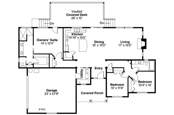 Floor Plan - Main Floor for Ranch House Plan #124-883 - 3 bed, 2 bath