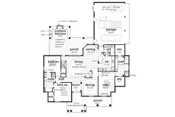 Floor Plan - Main Floor for Craftsman House Plan #45-604 - 3 bed, 2 bath