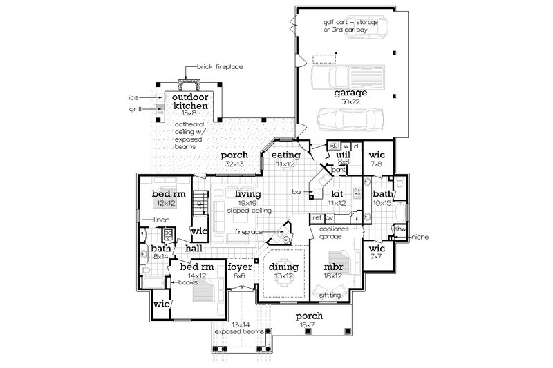 Home Plan - Floor Plan - Main Floor for Craftsman House Plan #45-604 - 3 bed, 2 bath