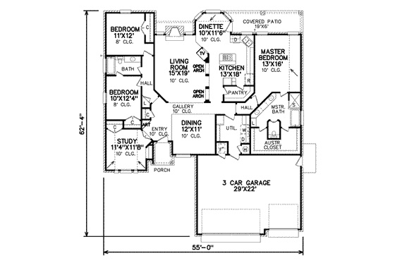 Floor Plan - Main Floor for Traditional House Plan #65-487 - 3 bed, 2 bath