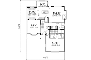 Floor Plan - Main Floor for Traditional House Plan #130-111 - 3 bed, 2.5 bath