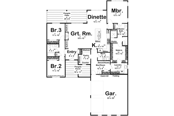 Floor Plan - Main Floor for Adobe / Southwestern House Plan #455-572 - 3 bed, 2 bath