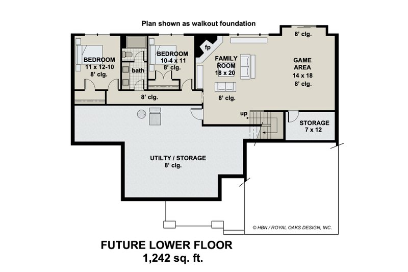 Architectural House Design - Floor Plan - Lower Floor for Ranch House Plan #51-1183 - 3 bed, 2.5 bath