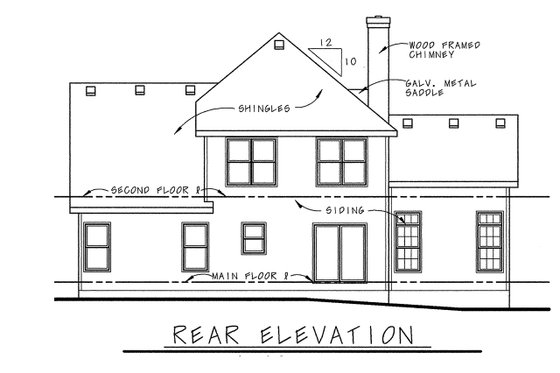 Exterior - Rear Elevation for European House Plan #20-244 - 3 bed, 2.5 bath