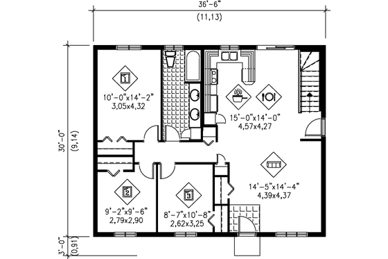Floor Plan - Main Floor for Ranch House Plan #25-1063 - 3 bed, 1 bath