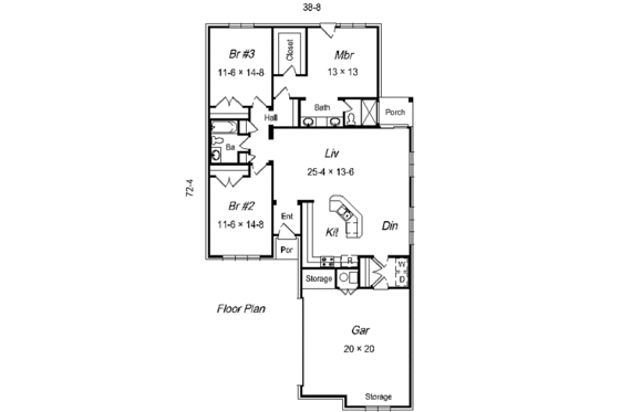 Floor Plan - Main Floor for European House Plan #329-201 - 3 bed, 2 bath