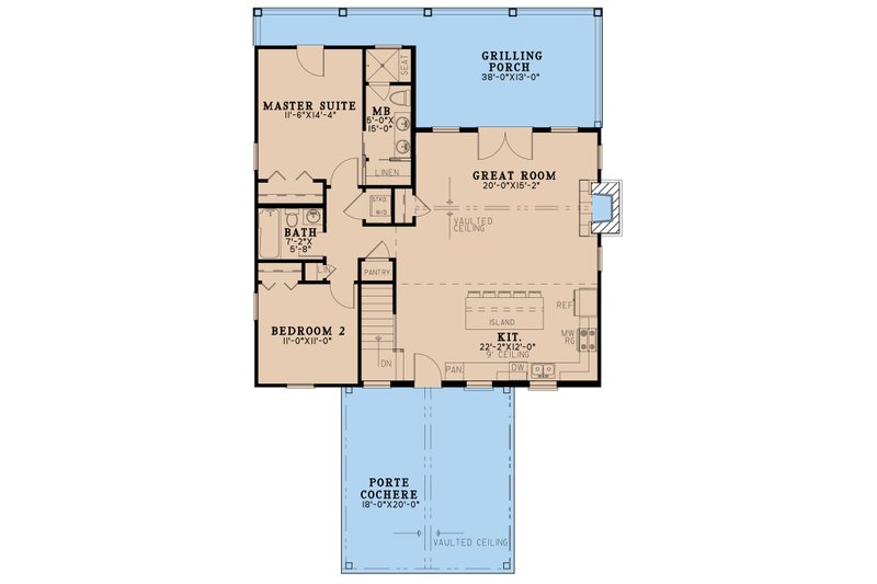 Architectural House Design - Floor Plan - Main Floor for Cottage House Plan #923-322 - 3 bed, 3 bath