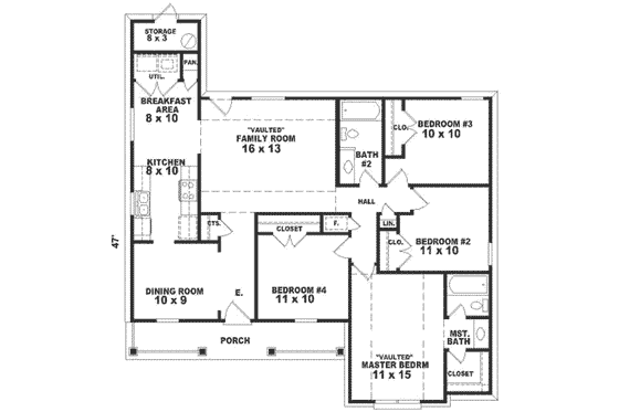 Floor Plan - Main Floor for Traditional House Plan #81-492 - 4 bed, 2 bath