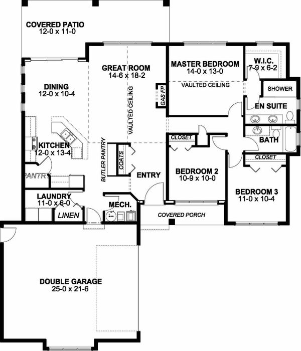 Adobe / Southwestern Floor Plan - Main Floor Plan #126-172