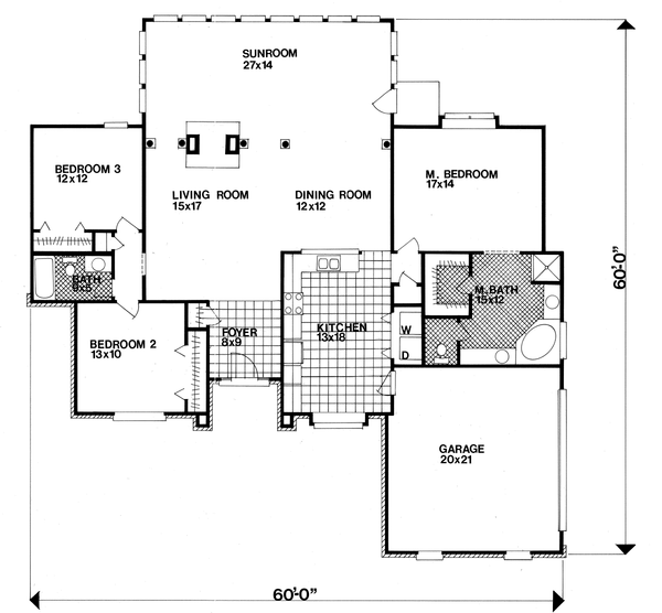 Dream House Plan - Floor Plan - Main Floor for Ranch House Plan #30-170 - 3 bed, 2 bath