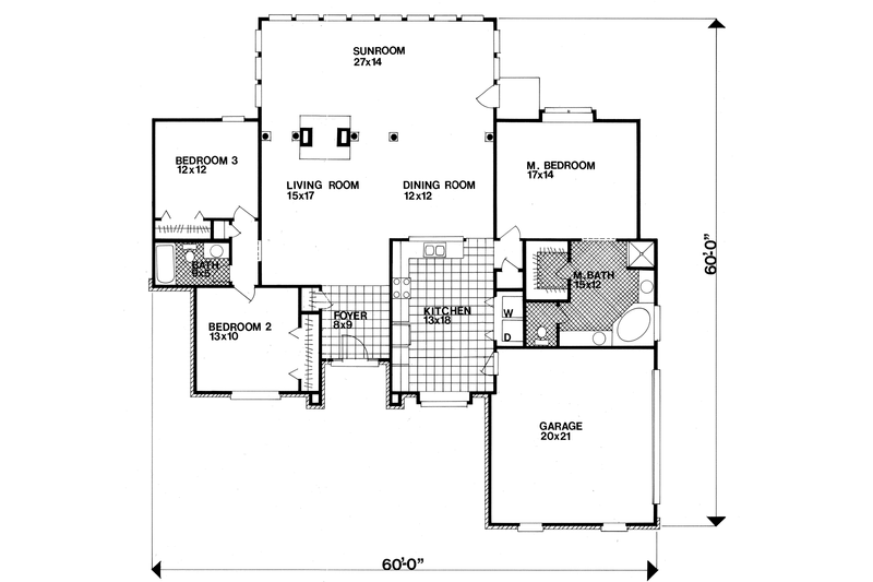 Dream House Plan - Floor Plan - Main Floor for Ranch House Plan #30-170 - 3 bed, 2 bath