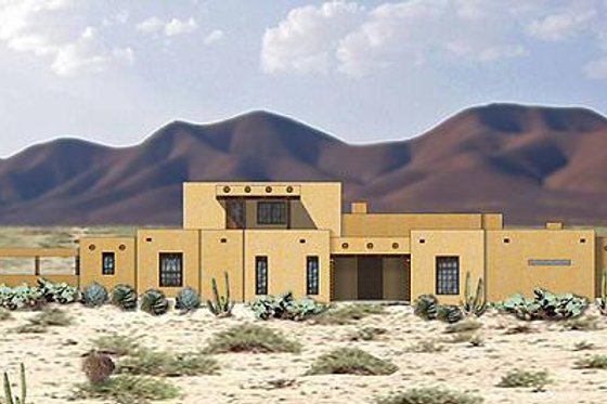Exterior - Front Elevation for Adobe / Southwestern House Plan #84-262 - 3 bed, 4 bath