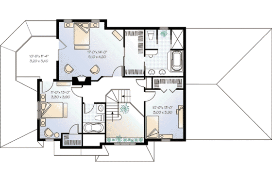 Floor Plan - Upper Floor for Traditional House Plan #23-409 - 3 bed, 2.5 bath