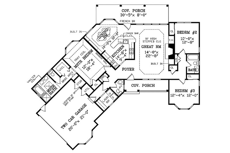 Home Plan - Floor Plan - Main Floor for Country House Plan #314-203 - 3 bed, 2.5 bath