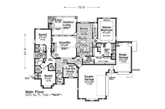 Floor Plan - Main Floor for European House Plan #310-1281 - 3 bed, 2.5 bath