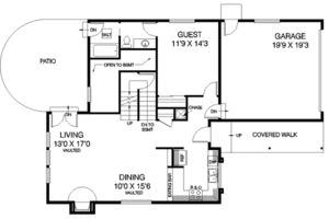 Floor Plan - Main Floor for Bungalow House Plan #60-310 - 2 bed, 2.5 bath