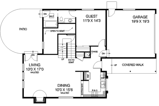 Floor Plan - Main Floor for Bungalow House Plan #60-310 - 2 bed, 2.5 bath